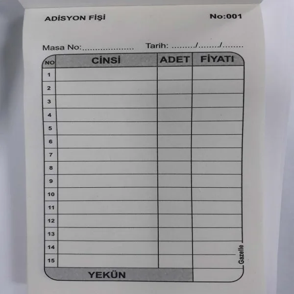 Ankara Ostim Durusoy Kırtasiye Gülpaş Adisyon Fişi 100 Yaprak